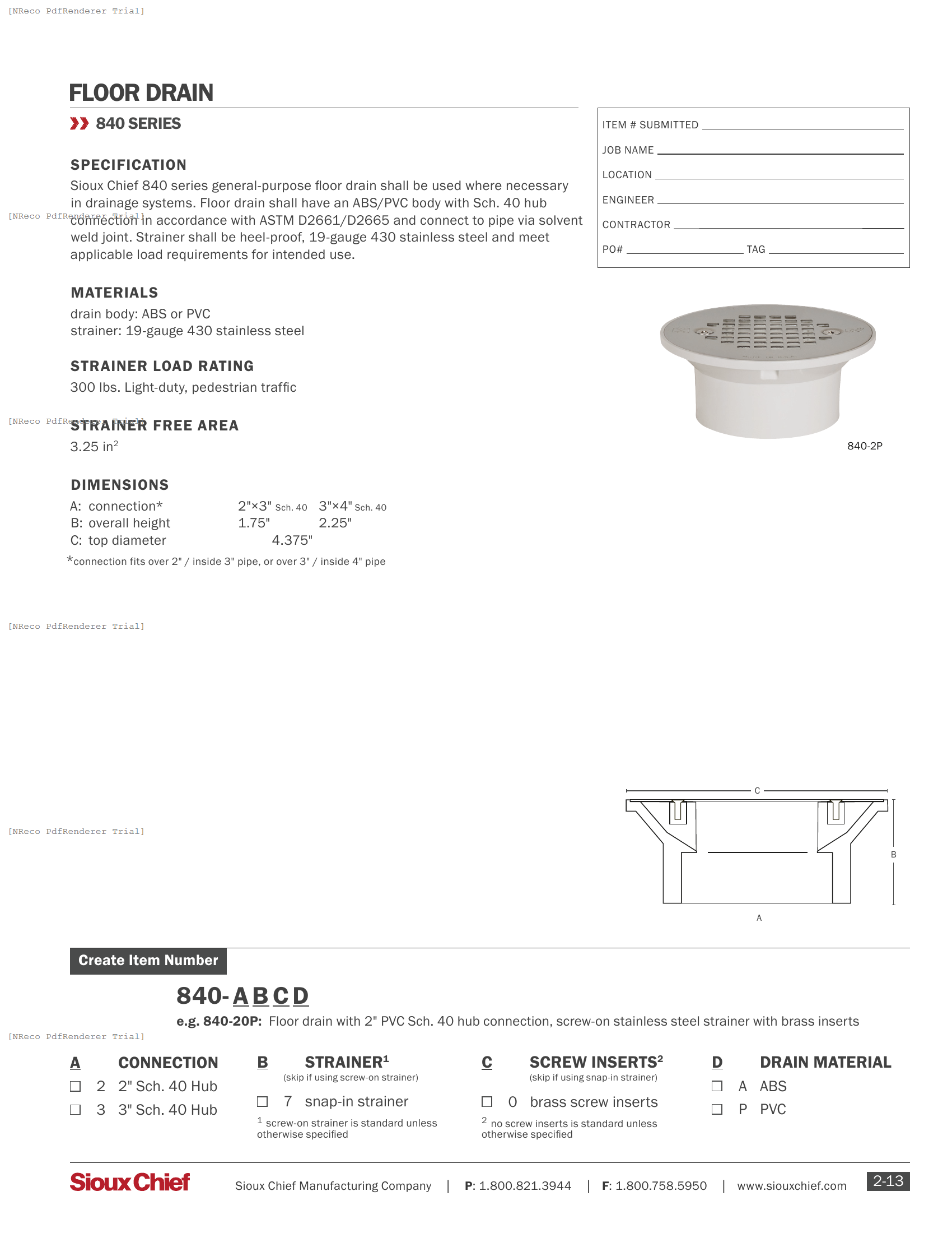 840 SERIES - FLOOR DRAIN - SPEC SHEET.PDF Specification Document